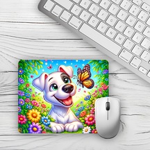 Renkli Papatyalar Tasarımlı Köpek Baskılı 18x22 Cm Mouse Pad