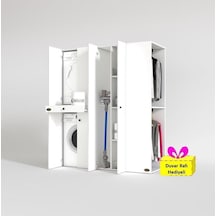Kenzlife Çamaşır-kurutma Makinesi Dolabı Ve Giysi Dolabı Çekmeceli Eşari Sağ Byz 187 160 60 + Tekli Duvar Rafı Hediye Beyaz