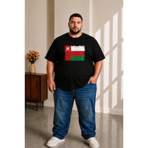 Sngl Tekstil Erkek Büyük Beden Kısa Kollu Umman Bayrak Baskılı Tişört 3xl 4xl 5xl 6xl 7xl 8xl 9xl Siyah