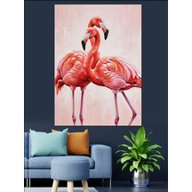 Ahşap Tablo Pembe Flamingo Kuşları Resmi
