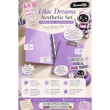 Lilac Dreams Aesthetic Kırtasiye Seti A4 4 Halkalı Klasör + Kapaklı Sekreterlik Pembe Pvc Dosya Organizer