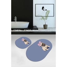 Buççin Online Mağaza Dijital Baskılı Kaymaz Yıkanabilir Köpek Desen Oval Banyo Takımı Klozet Takımı, N-o-klozet-38-mavi, Çok Renkli