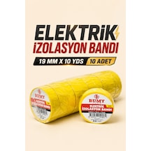 10 Adet Elektrik İzolasyon Bandı Sarı 19 Mm X 10 Yds