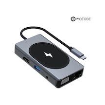 9 Portlu Kablosuz Şarjlı Usb-c Hdtv Hdmı Pd Sd Tf Rj45 Vga Dönüştürücü Adaptör