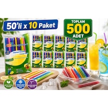Jelatinli Körüklü Frozen Renkli Pipet 500 Adet Tek Tek Paketli Karışık Renk