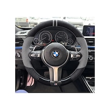 Bmw F10 / F11 Dikme Direksiyon Kılıfı Delikli Deri Parlak Siyah Gri Detay Çift Yüzük Ve Dikiş 2013-2017