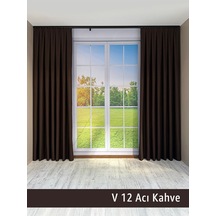 Donatti Acı Kahverengi Düz Keten Fon Perde 1/3 Pile Tek Kanat Acı Kahverengi