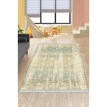 Yeşil Vintage Dokuma Pamuk Tabanlı Kaymaz Kilim Klm137n11