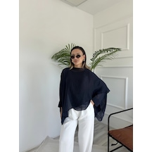 Keymoda Kadın Uçuşan Pelerin Bluz Koyu Lacivert