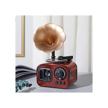 Gramofon Müzik Kutusu Eski Radyo Görünümlü Kurmalı Dönen Plak Vip Dekoratif
