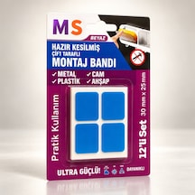 12'li Beyaz Ultra Güçlü Hazır Kesilmiş Çift Taraflı Montaj Bandı Bantı 30 Mm X 25 Mm Bantları