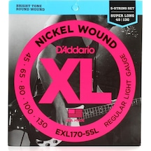 D'addario Exl170-5sl Xl Nickel Wound 5 Telli Bas Gitar Tel Seti - 45-130 Profesyonel Super Long Scale, Ekstra Uzun Saplı 5 Telli Baslar İçin İdeal Uzunluk Ve Parlak Ton