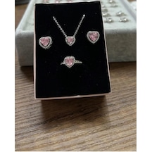 Byantep Pembe Kalpli Kolye +küpe+ Yüzük Set Gri