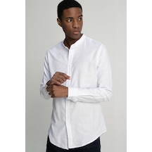 Tudors Slim Fit Dar Kalıp Uzun Kol Hakim Yaka Pamuklu Keten Efekt Beyaz Gömlek-26932-beyaz Beyaz
