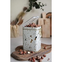 Evle-er043-9g Terrazzo Cream Desenli Dikdörtgen Metal Saklama Kabı 8x10 Cm Terrazzo Cream