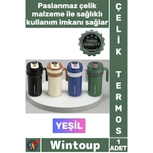 Termos Lüks Isı Sıcak Soğuk Sızdırmaz Akıllı Matara Dijital Göstergeli Kulplu Yeşil Çelik Termos Çok Renkli