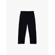 Koton Beli Bağcıklı Rahat Kalıp Çizgili Pantolon Lacivert Çizgili 6skb40088tw 7s2