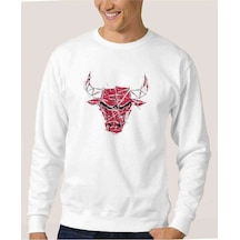 Chicago Baskılı Beyaz Erkek Örme Sweatshirt
