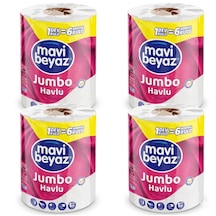 Mavi Beyaz Jumbo Kağıt Havlu 4 Lü Set 1 Rulo 6 Rulo Etkisi Yüksek Emicilik Ekonomik Paket
