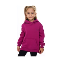 Toontoy Kız Çocuk Oversize Kapüşonlu Cepli Nakış Baskılı Yırtmaçlı Sweatshirt - 3 İplik Şardonlu Mürdüm