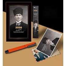 2026 Kalpaklı Atatürk Ajandası Ayraç Kartpostal Kalem - Turuncu 103 Ivory