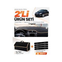 Lancia Delta 2008-2014 Uyumlu Torpido Örtüsü + Tay Tüyü Bagaj Çantası + Sticker Seti - Siyah Bej