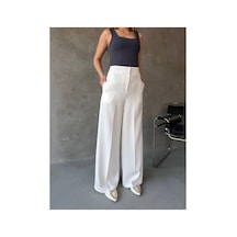 Arba Pantalon Beyaz Krep Kumaş Dökümlü Beyaz Beyaz