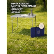 Katlanır Kamp Masası Çelik Çerçeve Taşıma Çantalı 80 x 60 x 67 CM Gümüş