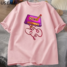 Flood Of Style 80s Kaset Bant Kalem Baskılı T-shirt 1980s Retro Vintage Gerileme Müzik T Shirt Erkek Giyim B Pembe