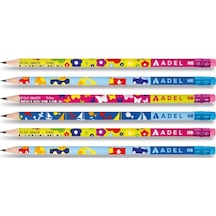Adel Kids Desenli Silgili HB Kurşun Kalem- 6 Adet