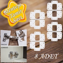 Dolap Kapak Taş Menteşe Tamir Sacı Pratik Onarım Kiti Beyaz Metal Yuva Tablası 6.5 X 9 Cm 8 Adet