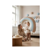 Mavi Gökkuşağı Retro Folyo Balon Doğum Günü Baby Shower Rainbow Temalı Konsept Parti Süsleme Vintage Dekorasyon Balonu Çok Renkli