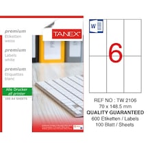 Tanex Laser Etiket 100 Yp 70X148.5 Laser-Copy-Inkjet  Tw-2106