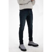 HLT Jeans Erkek Koyu Lacivert Slim Fit Likralı Jean Kot Pantolon İçi Hardal Hlthe001931