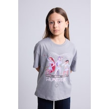 Defacto Kpop - Demon Hunters Oversıze Bisiklet Yaka Kısa Kollu Tişört Kız Çocuk H7360a826smgr265 Gri-gr265