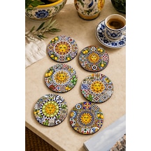 Sunshine Sicilya Temalı Bardak Altlığı 6 Lı Set Güneş Figürlü Limon Desenli Çok Renkli