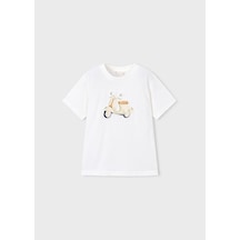 Mayoral Erkek Çocuk Kabartmalı Motor Desenli T-shirt Krem - 03059