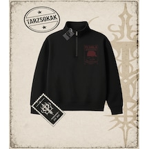 Tarzsokak Gotik & Grunge Streetwear Tv Grıl Star Yarım Fermuarlı Sweatshirt Siyah