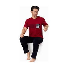 Gk Luxury & Fashıon Sude Erkek Pijama Takımı Kısa Kollu Alt Uzun - A300-05 Ve A301-1173-1 %100 Koton Bordo