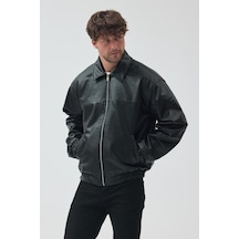 Unisex Oversize Basic Deri Ceket Siyah Billderi