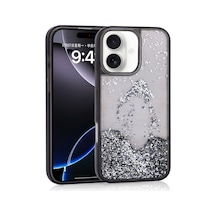 Zore İphone 16 Kılıf Sıvılı Simli Şeffaf Arka Yüzey Ogaa Keto Silikon Kapak - Siyah