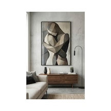 Siyah Ahşap Çerçeveli Soyut Sarılan Çift Modern Sanat Duvar Tablosu Siyah