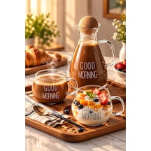Reoona Good Morning Cam Sürahi Ve 2 Li Kupa Seti Mantar/küre Kapaklı, 3 Parça Kahvaltı & İçecek Seti Şeffaf