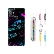 Infinix Hot 9 Kılıf Kablo Koruyuculu Cars Neon 1618 Siyah