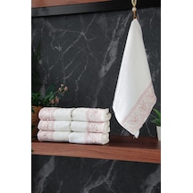 % 100 Pamuklu Kadife Güpürlü İnci Işlemeli 6 Lı Çeyizlik El Yüz Havlu Seti - 30x50 Cm - 04466 - Pembe Pembe