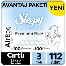 Sleepy Bio Natural Premium Plus Airbag Comfort Avantaj Paketi Bebek Bezi 3 Numara Midi 112 Adet