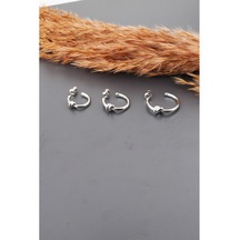 By Zeyna Aksesuar Kadın Basic 3 Boy 3'lü Küpe Seti-2546 Gümüş