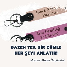 Sevgili Motorculara Hediye, İsim Ve Plaka Yazılı Deri 2 Li Anahtarlık Takımı, Pudra-gök Mavi-syh Çok Renkli