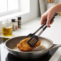 32 Cm Kilitlenebilir Mangal Maşası Ve Kızartma Spatulası, Metal Gövdeli Siyah Delikli Geniş Uçlu Servis Maşası, Et Tavuk Balık Köfte Kızartma Ve Barbekü İçin Çok Amaçlı Mutfak Maşası