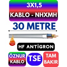 Öznur 3x1,5 Nhxmh Alev İletmez Kablo Metre Seçenekli Gri - 30 Metre